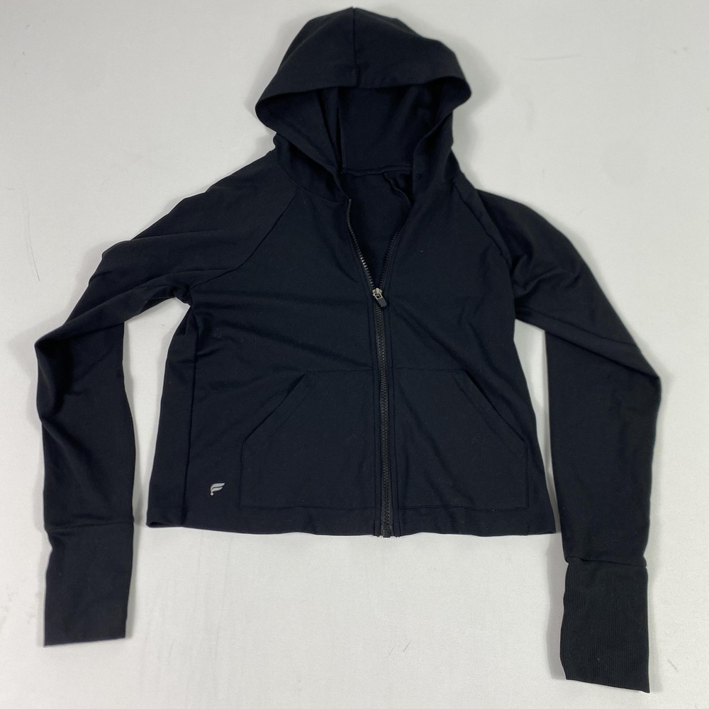 Fabletics Hoodie Womens Small Black Full Zip Pockets Raglan Activewear